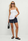Cord Detail Smocking Top- Capri Blue