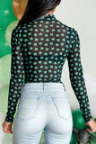 St Patrick Print Long Sleeve Mesh Bodysuit