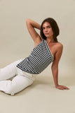 One Shoulder Stripe Top- Red