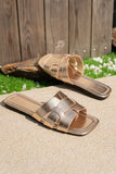 Gold Crocodile Pattern Flat Sandals- Gold