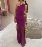 The Primavera One Shoulder Mesh Bottom Dress