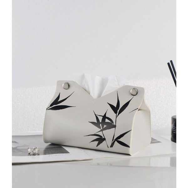 Bamboo Leaf Ink Print Tissue Box Cover