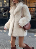 Stylish Loose Midi Faux Fur Coat - White