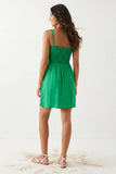 Cord Detail Smocking Mini Dress-Capri Blue