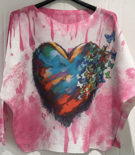 Pink Heart Italian Knit Printed Sweater