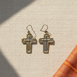 Cross Mixed Metal Earrings - stainless steel and brass