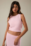 Sleeveless Round Neck Ribbed Crop Sweater Top- Light Pink