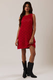 Boat Neck Sleeveless Crochet Dress - Red
