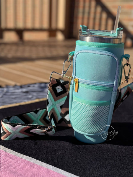 Neoprene Tumbler Sleeve Aqua- RTS: Mint Brown Black Geo
