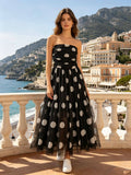 Italian Strapless Tulle Polka Dot Midi Dress