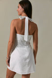 Shirring Detail Halter Neck Mini Dress-White