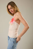 Flower Print Halter Mesh Top - Cream
