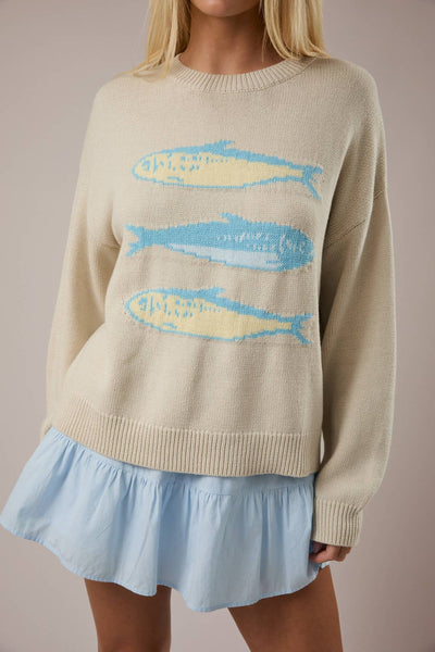 Round Neck Sardines Sweater Top- Melange