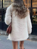 Stylish Loose Midi Faux Fur Coat - White