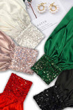 Sequin Cuff Detail Satin Blouse - Hunter Green or Champagne
