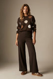 Q2 Wide-Leg Stretch Knit Pants - Chocolate