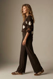 Q2 Wide-Leg Stretch Knit Pants - Chocolate
