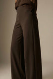 Q2 Wide-Leg Stretch Knit Pants - Chocolate