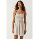 Cord Detail Smocking Mini Dress-Capri Blue