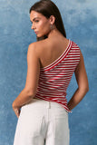 One Shoulder Stripe Top- Red