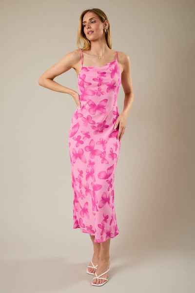 Butterfly Kisses Bias Midi Slip Dress - Fuchsia