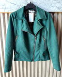 Italian Vegan Perfecto Faux Suede Moto Jacket - Green
