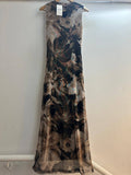 Mesh Fall Floral Printed High Neck Printed Maxi Dress