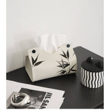 Bamboo Leaf Ink Print Tissue Box Cover