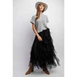 Cascading Tulle Mesh Layered Midi Skirt