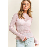 Mesh Heart Flocking High Neck Long sleeved Shirt
