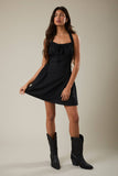 Halter Neck Lace Trim Detail Mini Dress- Black