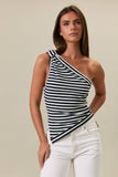 One Shoulder Stripe Top- Red