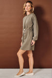 Burgundy Crew Neck Drawstring Waist Mini Dress