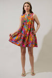Milana Floral Adrina Shift Tiered Mini Dress - Orange/Pink