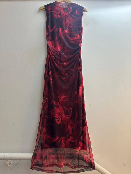 Mesh Fall Floral Printed High Neck Printed Maxi Dress