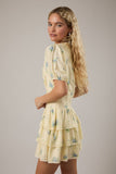 Paula Puff Sleeve Tiered Floral Mini Dress - Butter/Blue