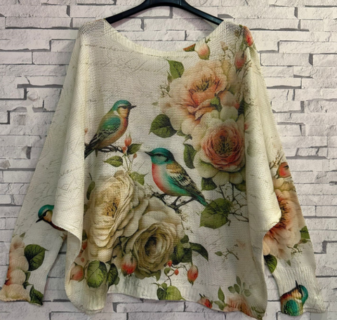 Beige Birds Italian Printed Sweater