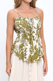 Carrie Linen Leaf Print Spaghetti Strap Top