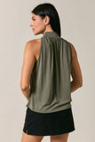 Mock Neck Sleeveless Gathered Halter Top