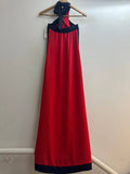 Italian Contrast Stripe Halter Maxi Dress