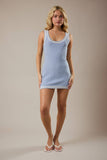 Scoop Neck Contrast Stripe Sweater Mini Dress- Light Blue/Ivory