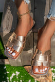 Gold Crocodile Pattern Flat Sandals- Gold