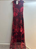 Mesh Fall Floral Printed High Neck Printed Maxi Dress