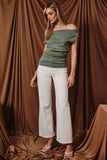 Wide Neck Pleated Knit Top