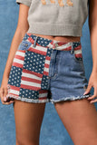 Raw Edge Patriotic Flag Denim Shorts- Denim