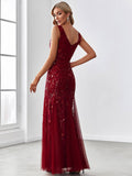 Classic Fishtail Sequin Mesh Evening Dress: Dark Purple / 4