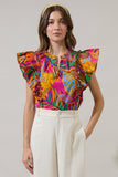 Milana Floral Zaree Ruffle Poplin Top - Orange/Ponk