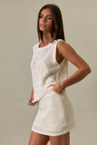 Sail Away Boat Neck Sleeveless Crochet Effect Top- Cream