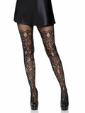 Drew Floral Vine Fishnet Tights: Black / One Size