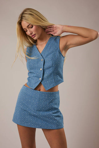 The Sabrina Denim Vest with Rhinestones